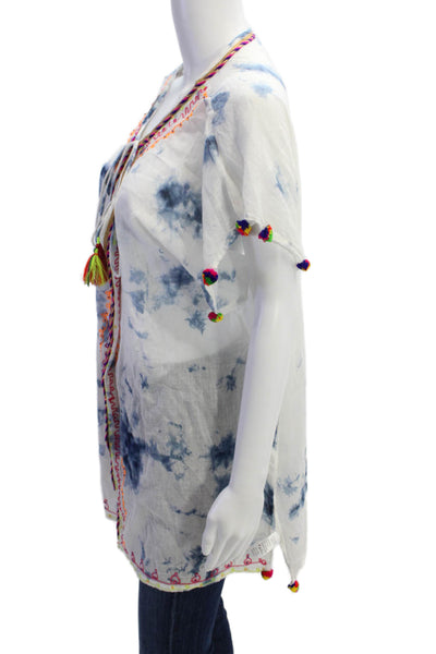 Surf Gypsy Women Boho Tunic Blue 100% Cotton Drawstring Sleeveless Size L