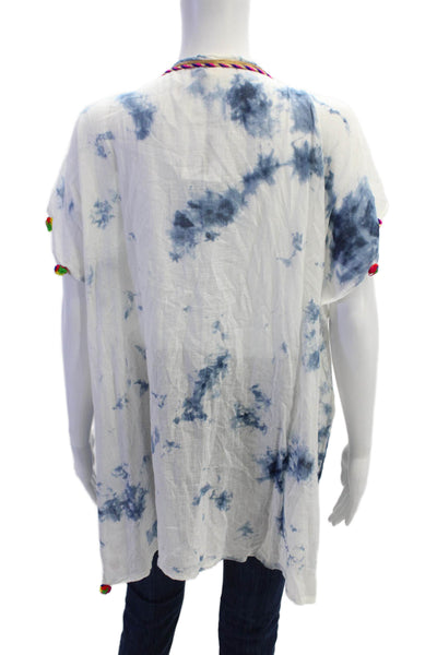 Surf Gypsy Women Boho Tunic Blue 100% Cotton Drawstring Sleeveless Size L