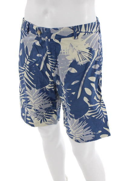 Peter Millar Mens Cotton Graphic Print Buttoned Casual Shorts Blue Size EUR 34