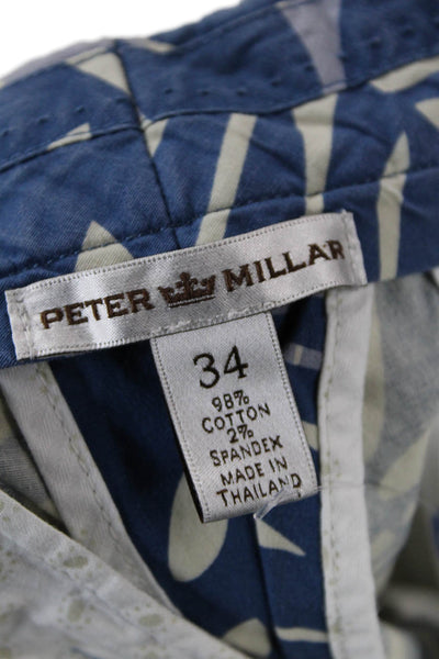 Peter Millar Mens Cotton Graphic Print Buttoned Casual Shorts Blue Size EUR 34