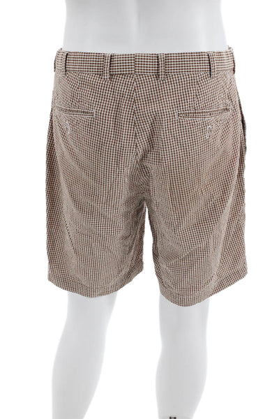 Peter Millar Mens Cotton Check Print Buttoned Casual Shorts Brown Size EUR 34