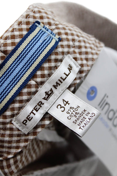 Peter Millar Mens Cotton Check Print Buttoned Casual Shorts Brown Size EUR 34