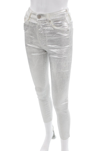 Mother Women Skinny Cropped Ankle Jeans White Size 25
