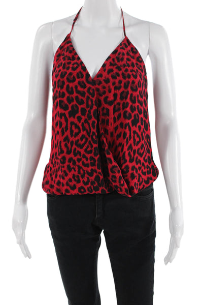 Parker Women Red 100% Silk Animal Print V-Neck Tie Sleeveless Camisole Size XS
