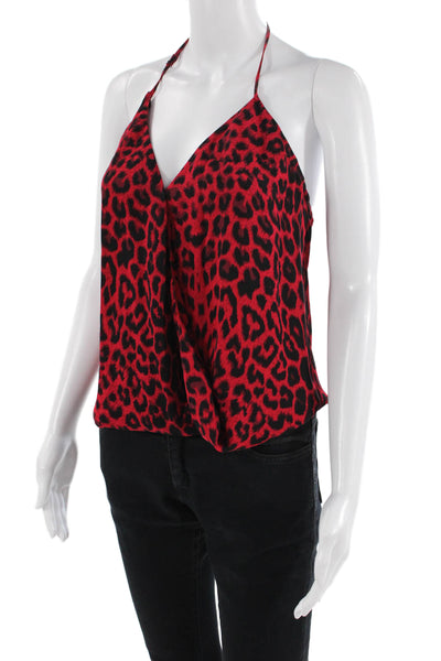 Parker Women Red 100% Silk Animal Print V-Neck Tie Sleeveless Camisole Size XS