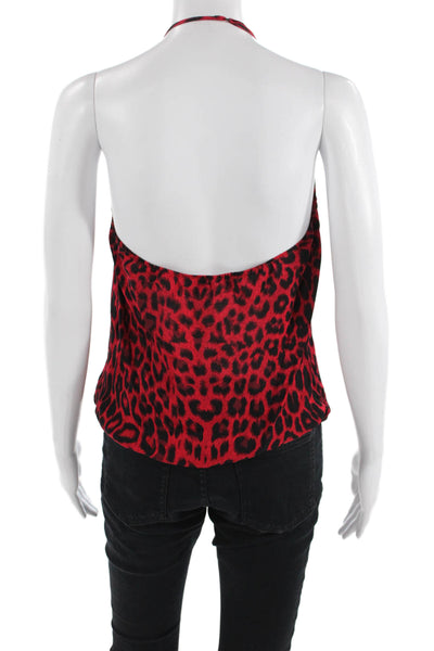 Parker Women Red 100% Silk Animal Print V-Neck Tie Sleeveless Camisole Size XS
