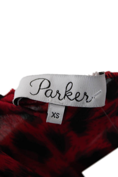 Parker Women Red 100% Silk Animal Print V-Neck Tie Sleeveless Camisole Size XS