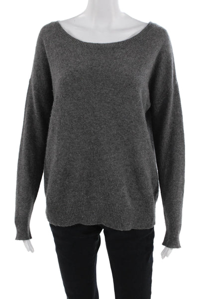 360 Sweater Womens Cashmere Scoop Neck Skull Print Sweater Top Gray Size S