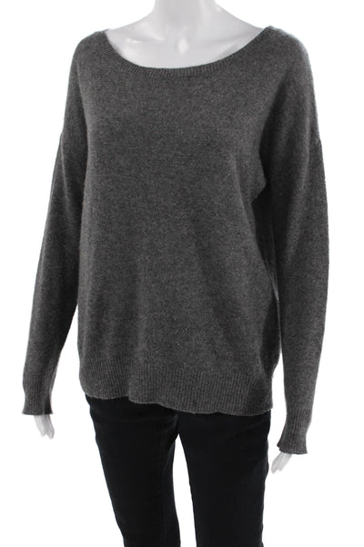 360 Sweater Womens Cashmere Scoop Neck Skull Print Sweater Top Gray Size S