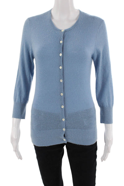 Trina Turk Womens Cashmere Crew Neck Cardigan Sweater Top Blue Size M