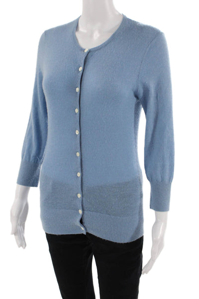 Trina Turk Womens Cashmere Crew Neck Cardigan Sweater Top Blue Size M