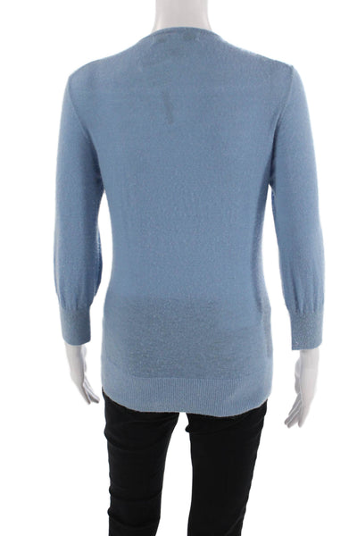 Trina Turk Womens Cashmere Crew Neck Cardigan Sweater Top Blue Size M