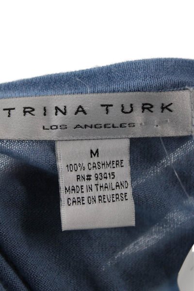 Trina Turk Womens Cashmere Crew Neck Cardigan Sweater Top Blue Size M
