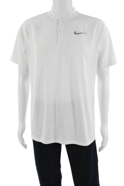 Nike Mens Short Sleeve Buttoned Detail Collarless Polo Shirt White Size M