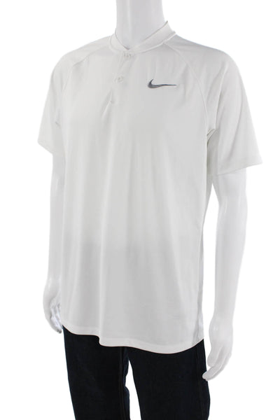 Nike Mens Short Sleeve Buttoned Detail Collarless Polo Shirt White Size M