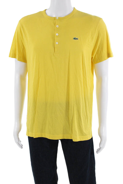 Lacoste Mens Cotton Round Neck Short Sleeve Buttoned T-shirt Yellow Size 6