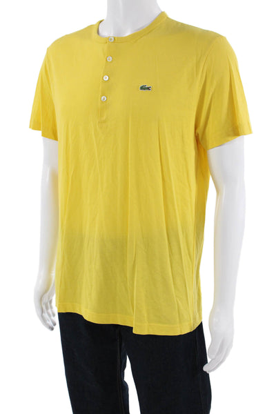 Lacoste Mens Cotton Round Neck Short Sleeve Buttoned T-shirt Yellow Size 6