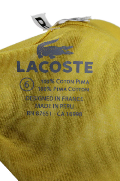 Lacoste Mens Cotton Round Neck Short Sleeve Buttoned T-shirt Yellow Size 6