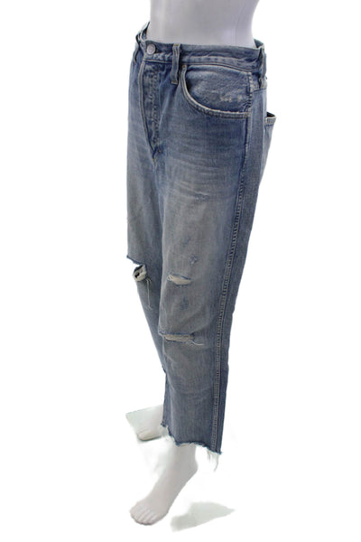 Amo Womens Boyfriend Cropped Jeans Blue High Rise 100% Cotton Size 30