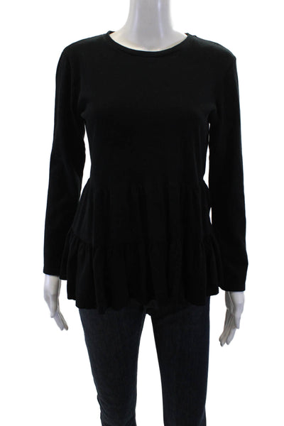 Zara Womens Long Sleeves Crew Neck Sweatshirt Black Cotton Size Medium