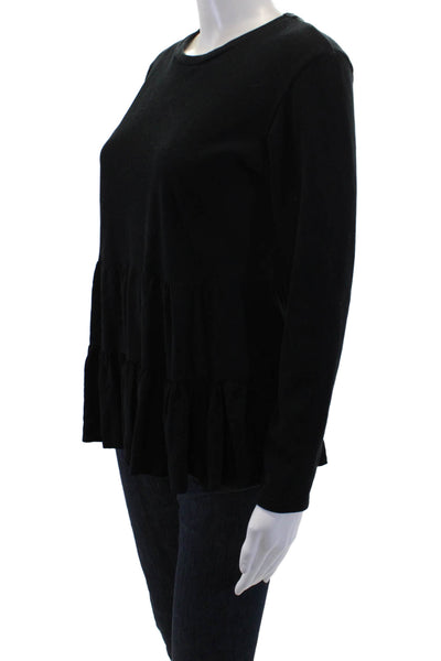 Zara Womens Long Sleeves Crew Neck Sweatshirt Black Cotton Size Medium