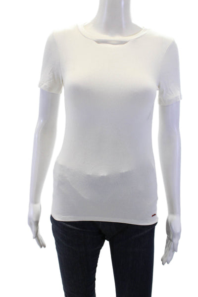 Philanthropy Womens Basic White T-Shirt Short Sleeve Crew Neck Size S
