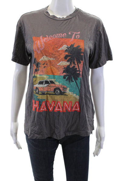 Mumu Mellow Women Basic Jersey Graphic Crew Neck Dark Gray Short Sleeve Size XS