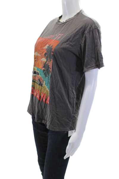 Mumu Mellow Women Basic Jersey Graphic Crew Neck Dark Gray Short Sleeve Size XS