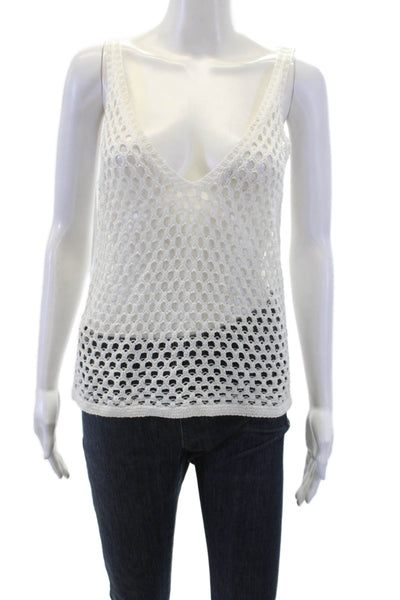 Zara Women Camisole White V-Neck 89% Acrylic 11% Polyamide Sleeveless Size S