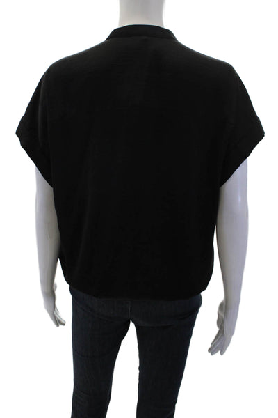 BCBGMAXAZRIA, Womens Black V-Neck Short Sleeve Basic Blouse Polyester Size S