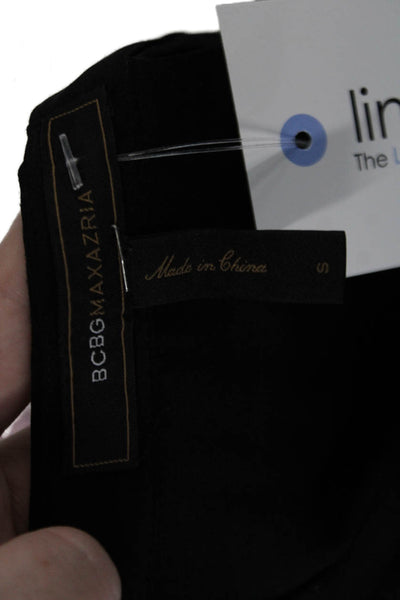 BCBGMAXAZRIA, Womens Black V-Neck Short Sleeve Basic Blouse Polyester Size S