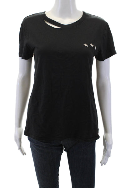 Philanthropy Womens Black Cotton Tee Crewneck Short Sleeve Grunge Size XS