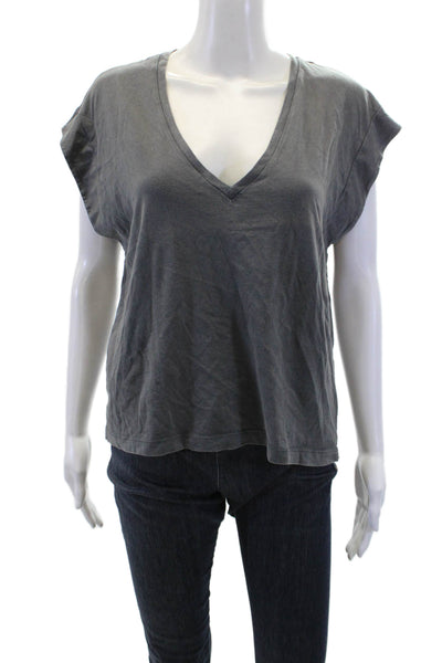 Zara Women Basic Jersey V-Neck Short Sleeve Cotton T-Shirt Dark Gray Size S