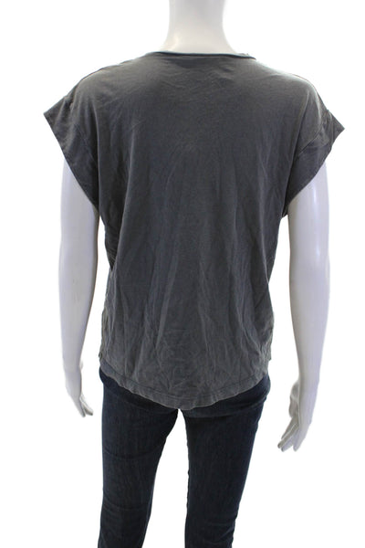 Zara Women Basic Jersey V-Neck Short Sleeve Cotton T-Shirt Dark Gray Size S