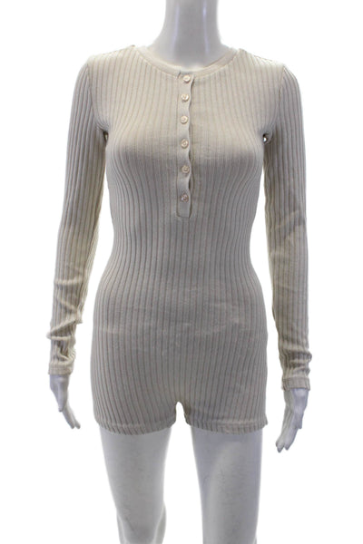 Zara Women's Long Sleeves Quarter Button Shorts Romper Beige Size S