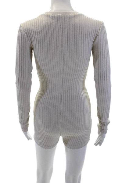 Zara Women's Long Sleeves Quarter Button Shorts Romper Beige Size S