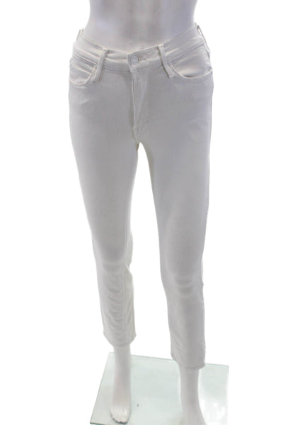Mother Women White Skinny Ankle Jeans High Rise Button Closure Size 24