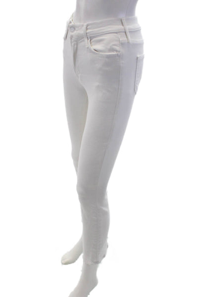Mother Women White Skinny Ankle Jeans High Rise Button Closure Size 24