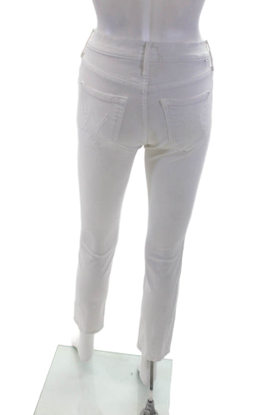 Mother Women White Skinny Ankle Jeans High Rise Button Closure Size 24