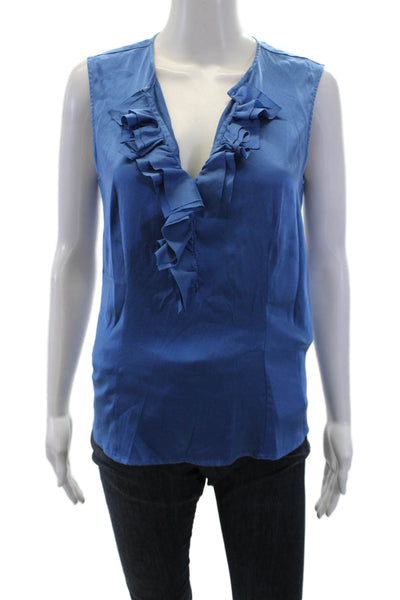 Her Shirt Women Sleeveless V-Neck Blue Designer Blouse Size XS