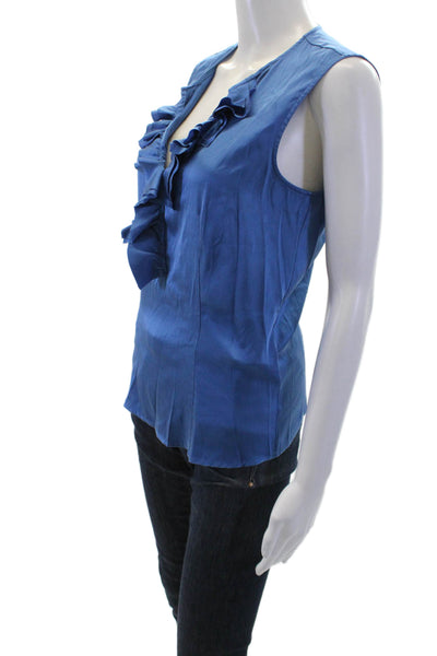 Her Shirt Women Sleeveless V-Neck Blue Designer Blouse Size XS