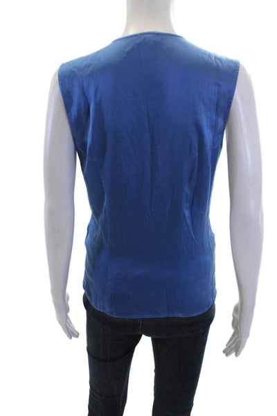 Her Shirt Women Sleeveless V-Neck Blue Designer Blouse Size XS