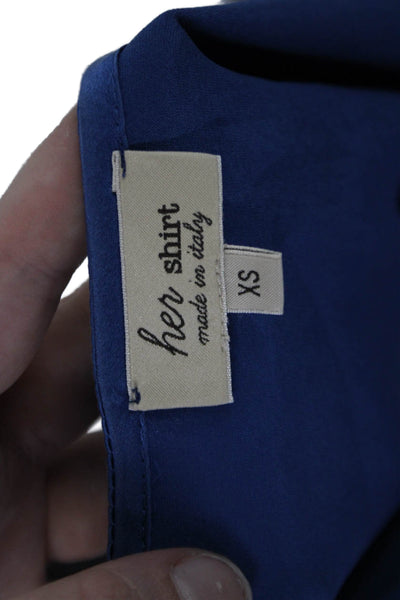 Her Shirt Women Sleeveless V-Neck Blue Designer Blouse Size XS