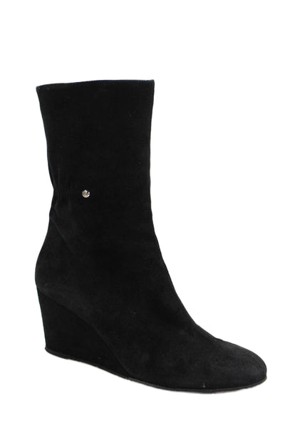 Taryn Rose Womens Suede Zip Up Wedge Ankle Boots Black Size 38 8 Medium