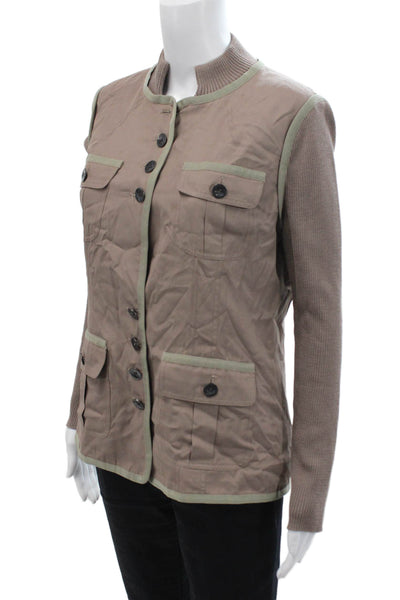 St. John Womens High Neck Multi-Pocket Button Up Jacket Taupe Size 6