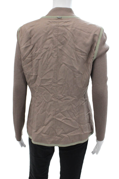 St. John Womens High Neck Multi-Pocket Button Up Jacket Taupe Size 6