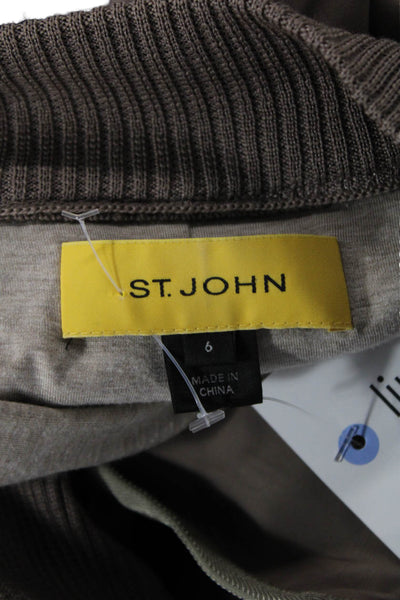 St. John Womens High Neck Multi-Pocket Button Up Jacket Taupe Size 6