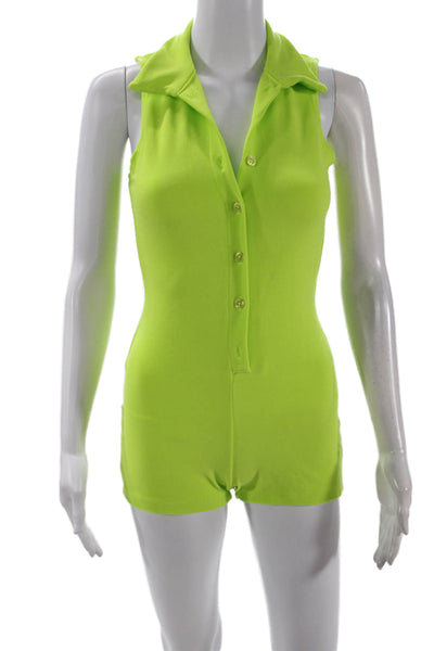 Frankies Bikinis Women's Sleeveless Quarter Button Shorts Romper Green Size S
