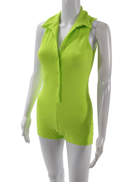 Frankies Bikinis Women's Sleeveless Quarter Button Shorts Romper Green Size S
