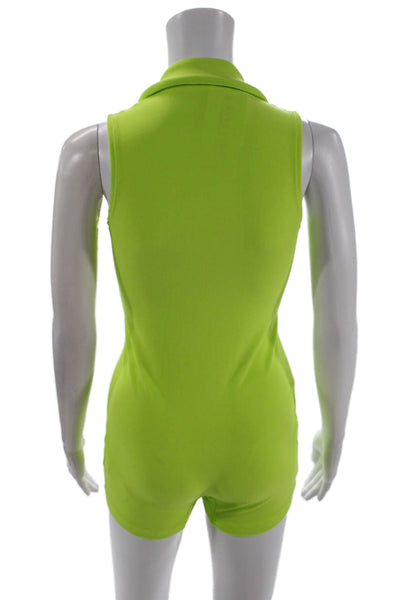 Frankies Bikinis Women's Sleeveless Quarter Button Shorts Romper Green Size S